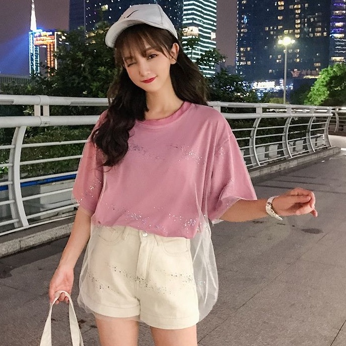 【SALE】Korean Short Sleeve Tilles T-Shirt Atasan Wanita 2248 (M/L)