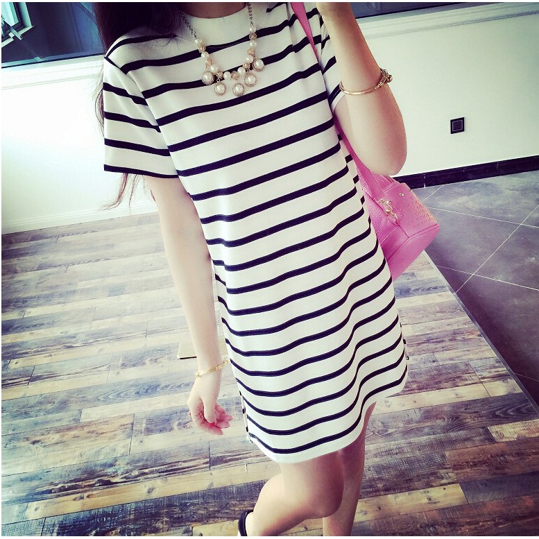 Rok Simple Rok Bergaris Dress Casual Rok Panjang Menengah Santai Fashion Longgar Korean Style Bagus