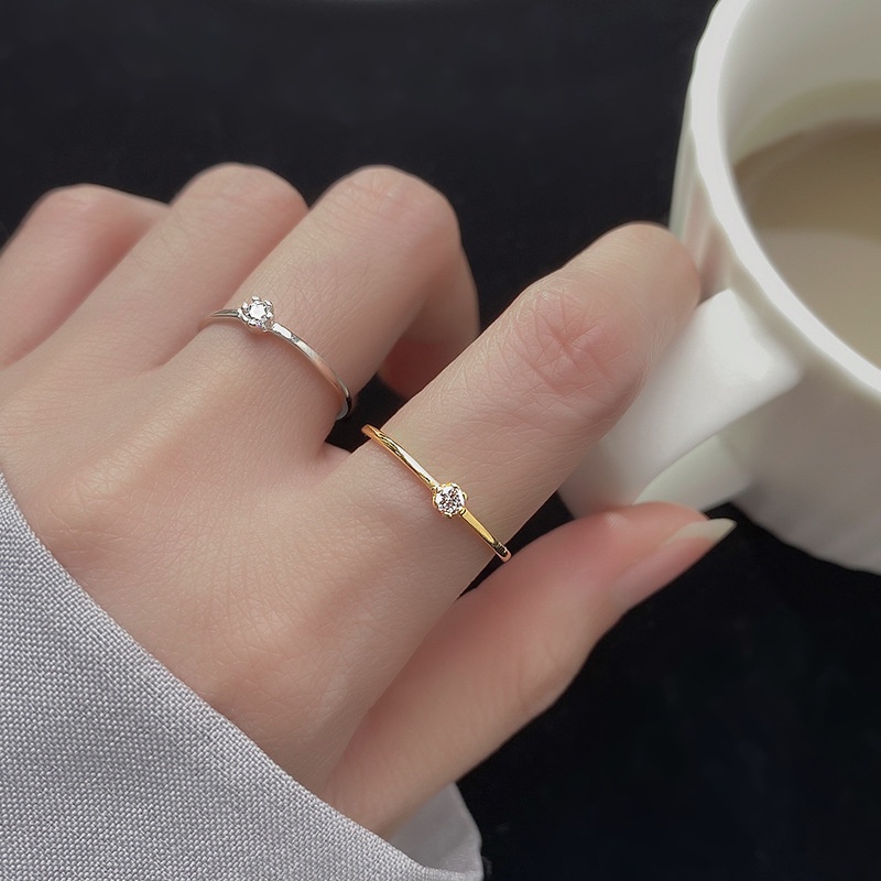 Cincin S925 Silver Hias Berlian Tunggal Untuk Wanita