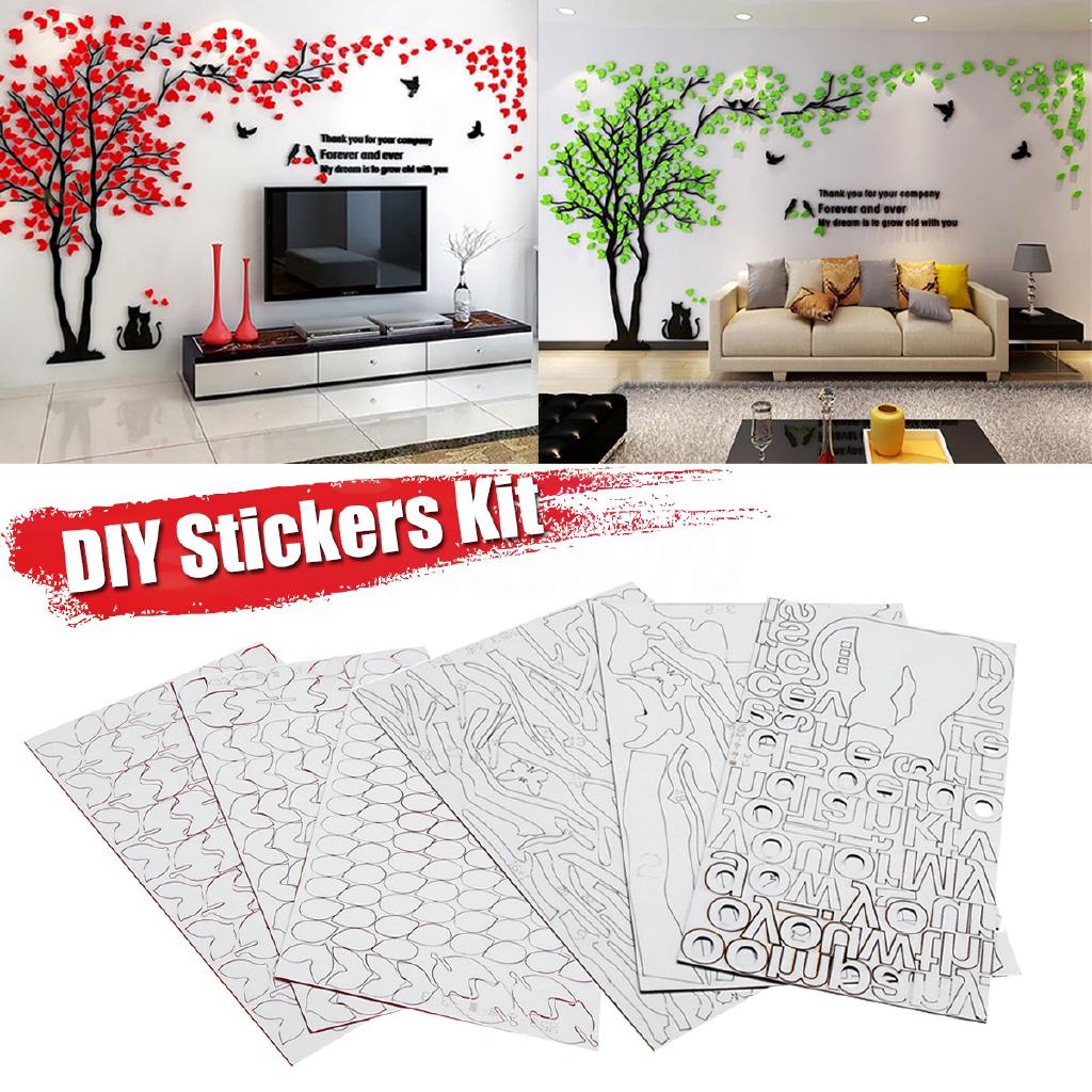 Acrylic 3d Tree Birds Wall Art Stickers Diy Home Room Large Background Decor Gf