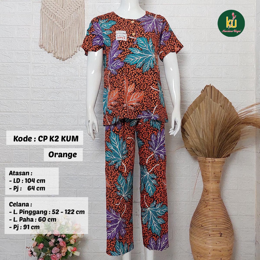 COD SETELAN BATIK KENCANA UNGU ASLI | Baju Santai Tidur Wanita Setelan Celana Panjang Piyama Motif-Orange