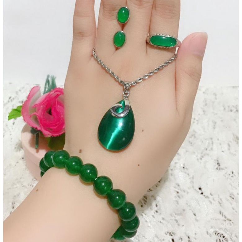 set wanita lapis emas gelang giok karet terawet ready