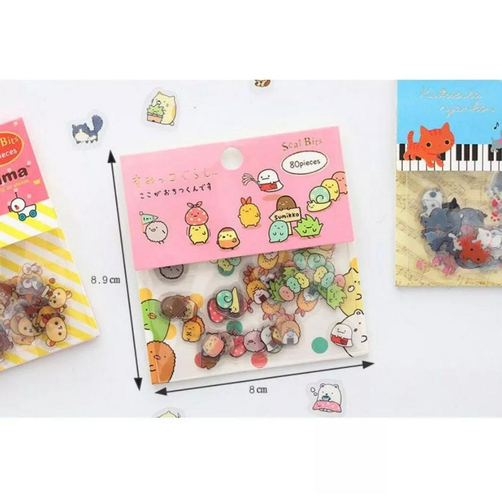 STIKER ISI 80PCS STIKER LUCU MINI SUMIKKO GURASHI || SEAL BITS TRANSPARAN CUTE ANTI AIR - BD