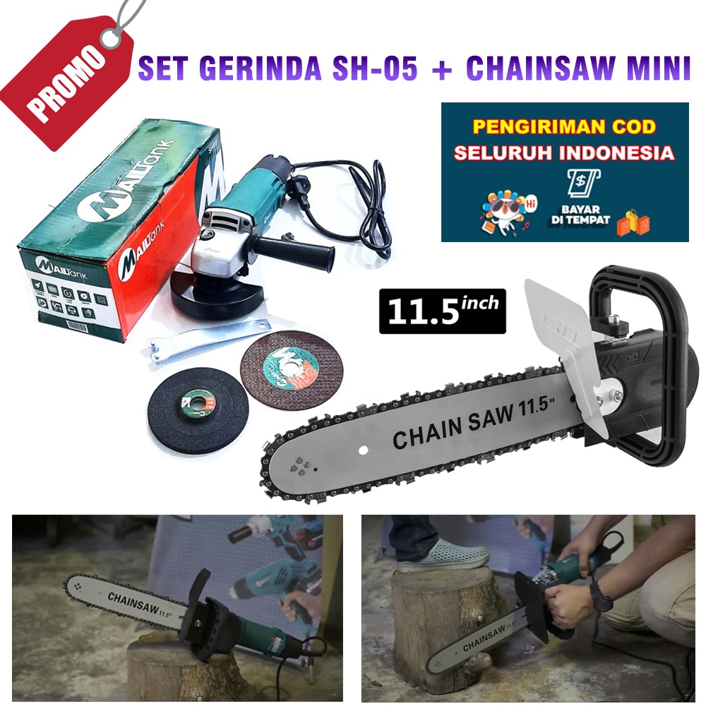 Paket Mesin Gerinda Mailtank SH05 + Adaptor Chainsaw iwa Gergaji Kayu mini chainsaw 11,5