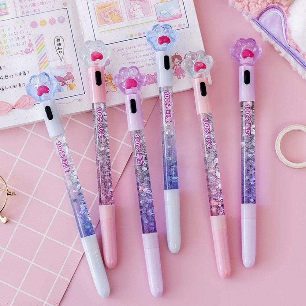 Agustina Cat Paw Gel Pen Perlengkapan Kantor Kawaii Anak Glitter Light Perlengkapan Menulis 0.38mm Dengan Lampu Led Kartun Pulpen Menulis