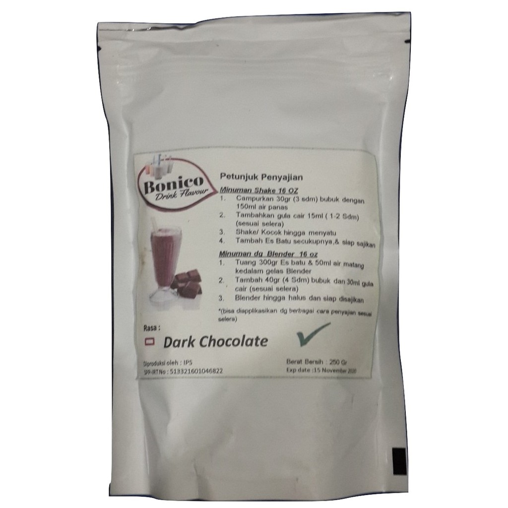 

BONICO DARK CHOCOLATE Powder 250 Bubuk Minuman Drink Powder Ice Blend coklat pahit hitam kekinian