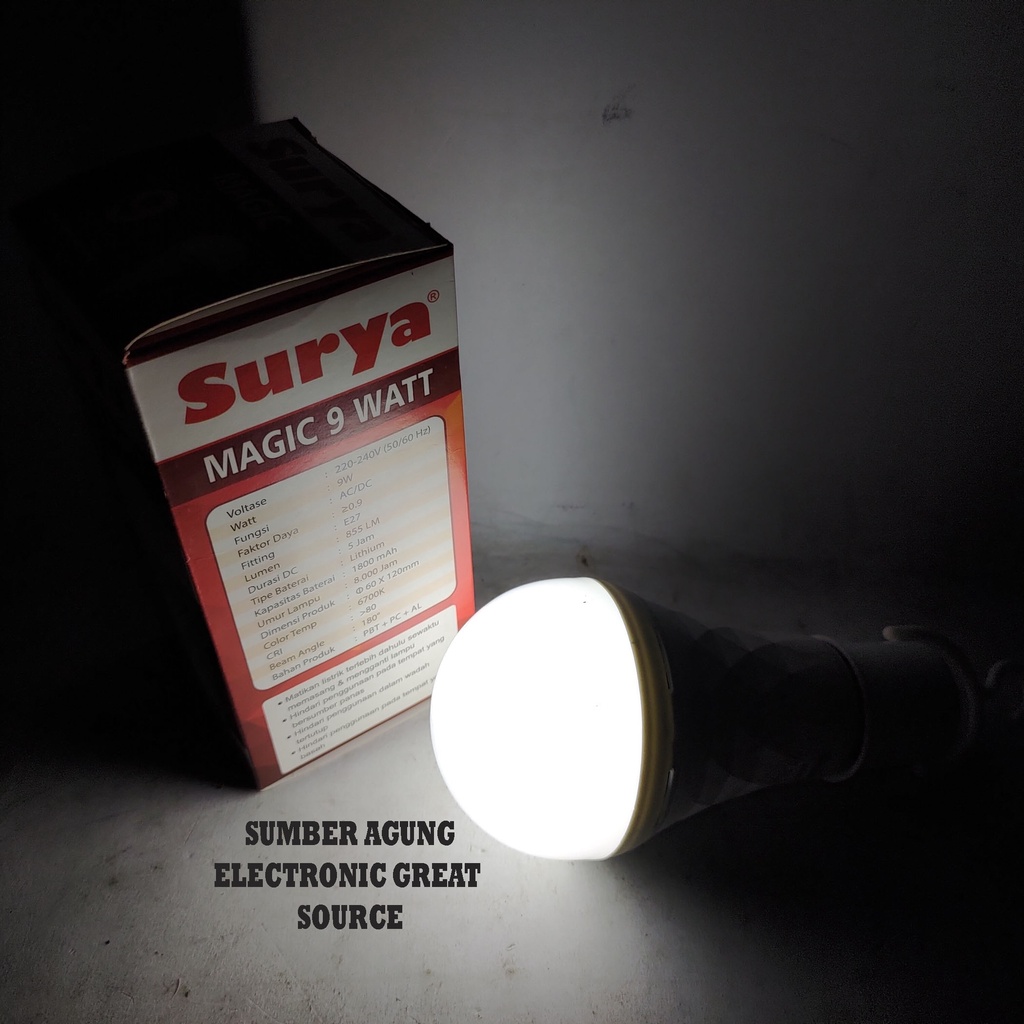 Lampu Magic 9 Watt Merk Surya Terang Nyala Saat Mati Lampu 5Jam