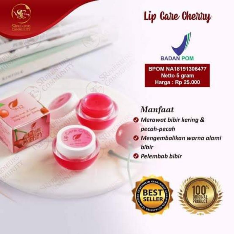 LIP CARE CHERRY SR12 / LIPSTIK BIBIR BERMANFAAT UNTUK MERAWAT BIBIR KERING & PECAH PECAH