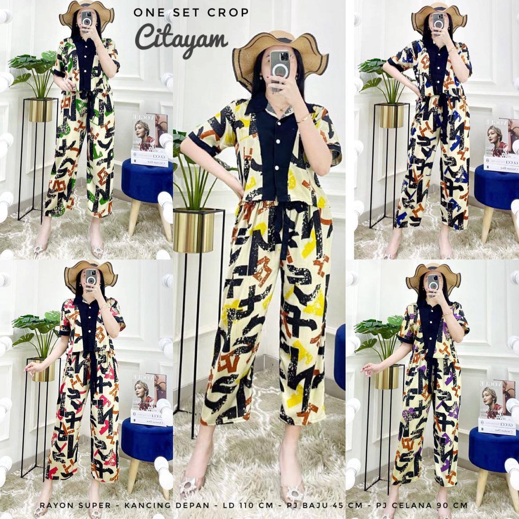 New Setelan Citayam/ Setelan Crop Wanita / Setelan Kulot Jumbo / Baju Jumpsuit Wanita Lengan Pendek 