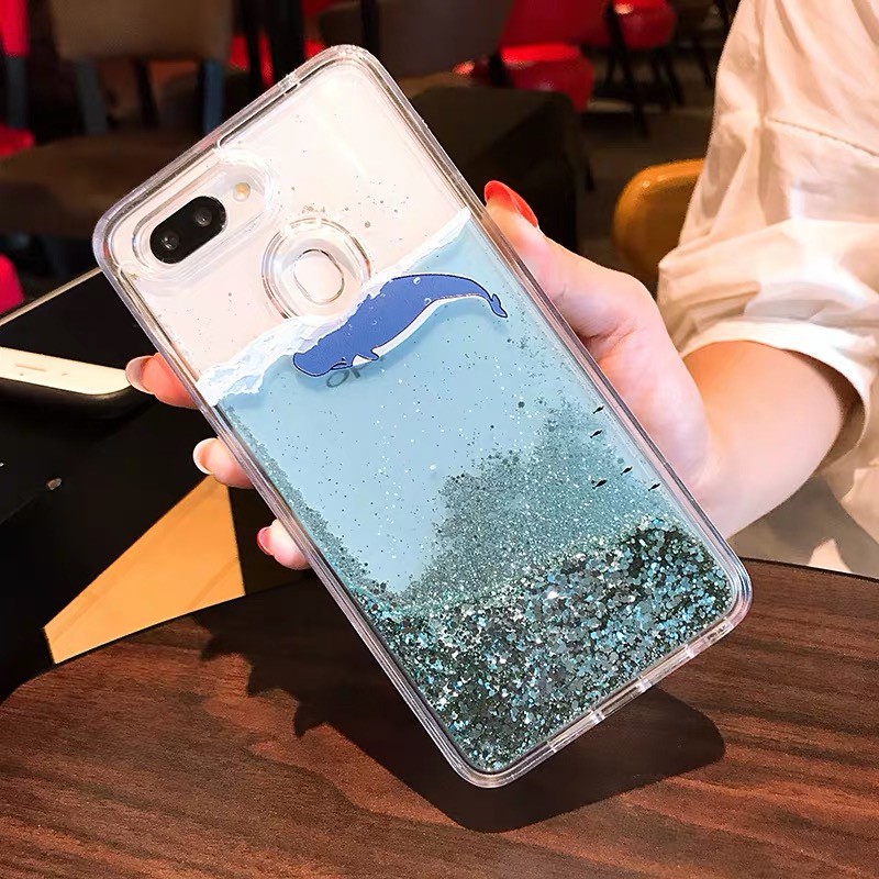 Oppo R9 R11 Plus R15 A59 A57 A83 F5 F7 A3S F9 K1 F11 Pro A12 Realme 5 C2 C3 Whale Glitter Liquid Bling Clear Soft Case-1