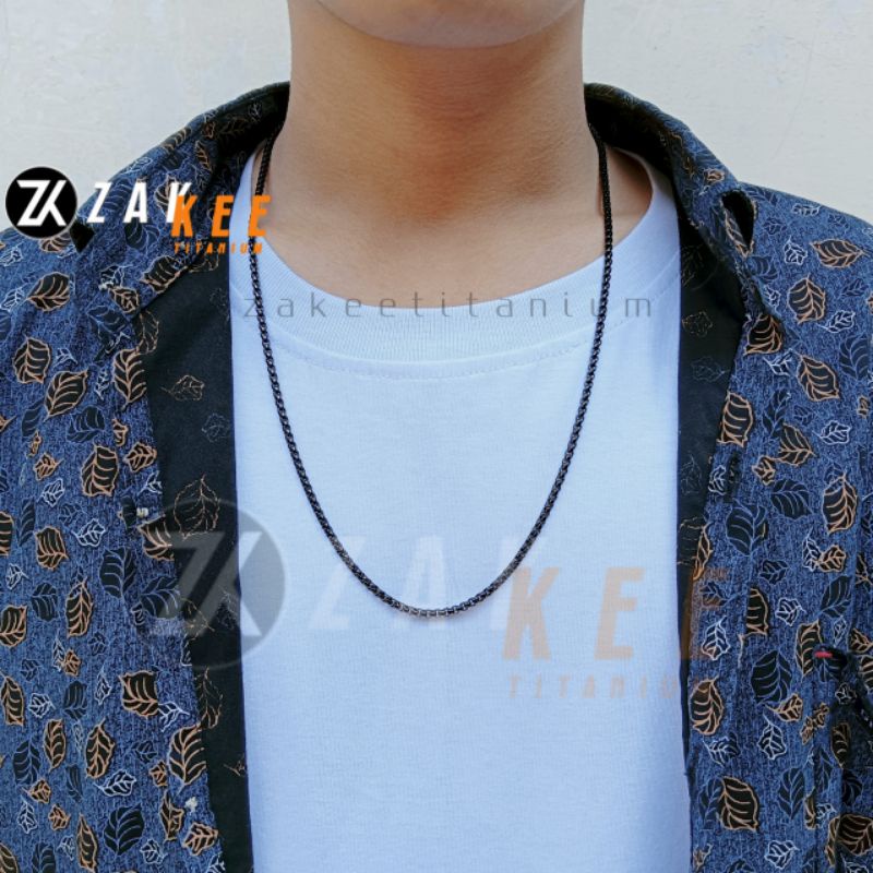 Kalung Titanium Pria Hitam Cowok Cewek Keren Anti Karat Rantai Stainless Steel Panjang 45cm 50cm 60cm