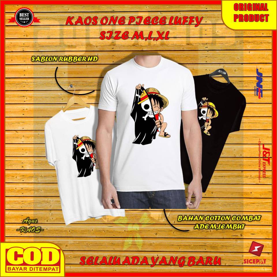 t shirt one piece luffy duduk hitam murah