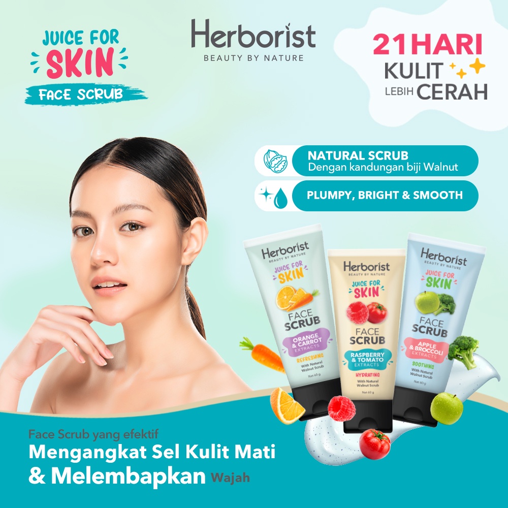 [FACE SCRUB | SCRUB WAJAH] [60GR] [BPOM] Herborist Juice For Skin Face Scrub - 60gr | Orange Carrot | Apple Brocolli | Raspberry Tomato_Cerianti