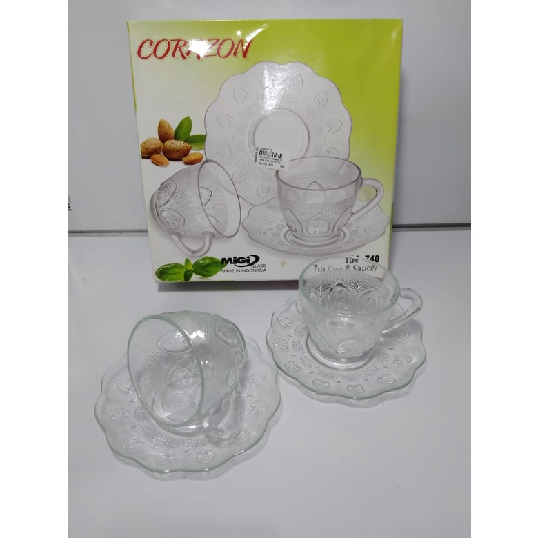 GELAS KACA SET + SAUCER / TEACUP & SAUCER - MIGI CORAZON