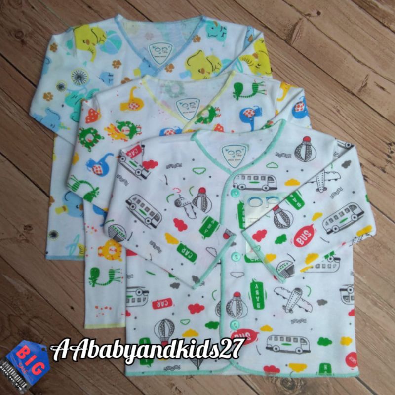 OP 3PC Baju Bayi Lengan Panjang Full Print Nyaman dan SNI Usia 0-6Bulan