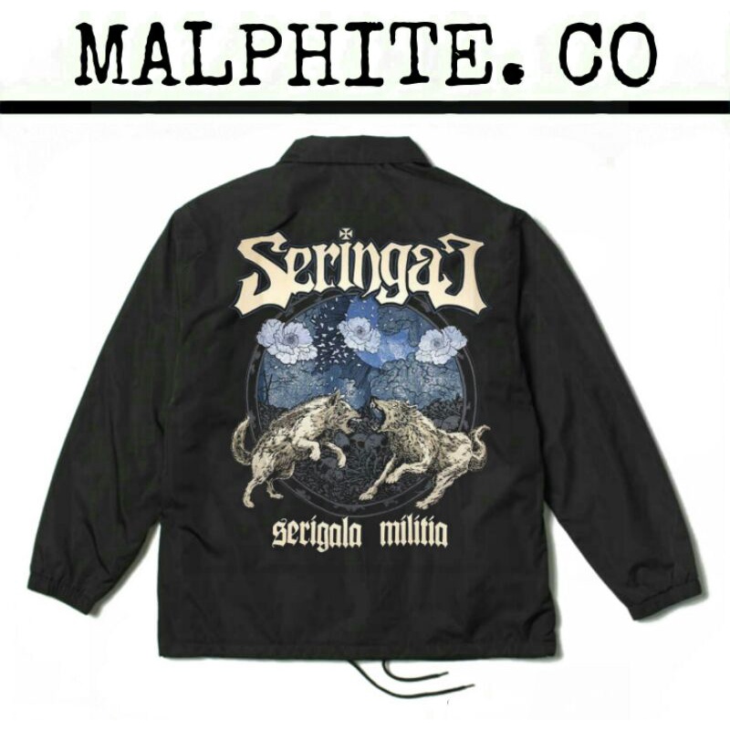 Coach Jacket Seringai Serigala Militia Windbreaker Motif Logo Band Musik Merch Metal Punk Rock And R