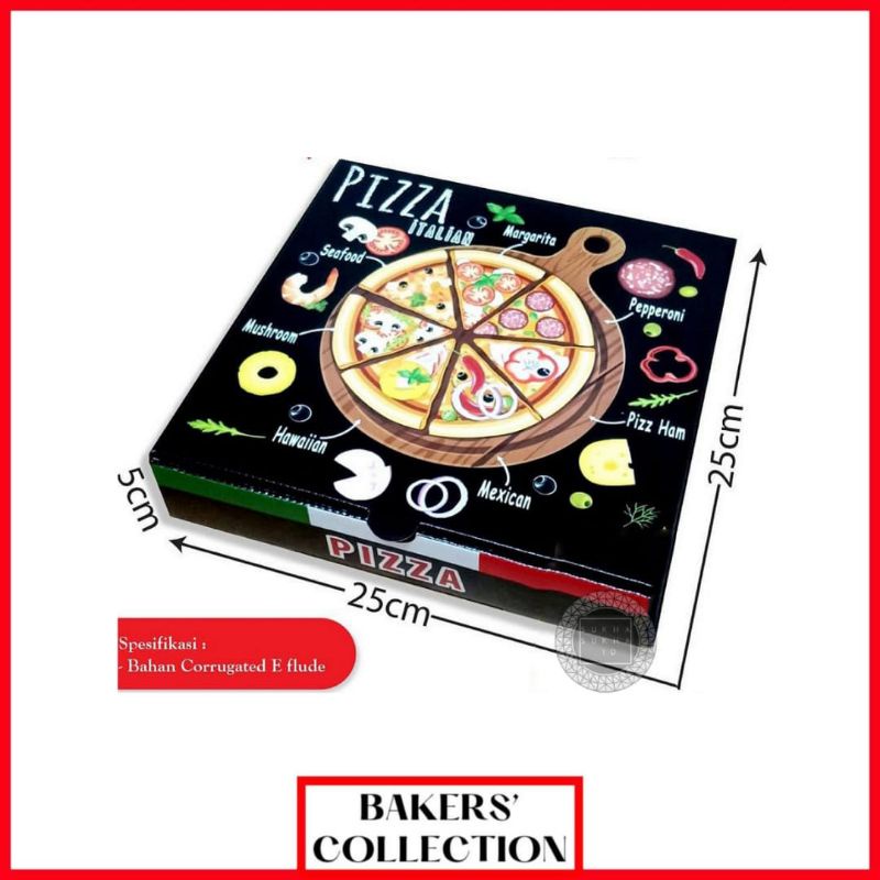 [BC] Box Pizza 25X25X5 | Dus Pizza Full Color | Dus Motif Hitam