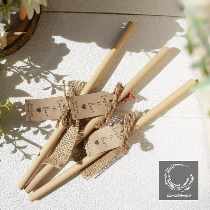 Souvenir sedotan bambu tema rustic eco green