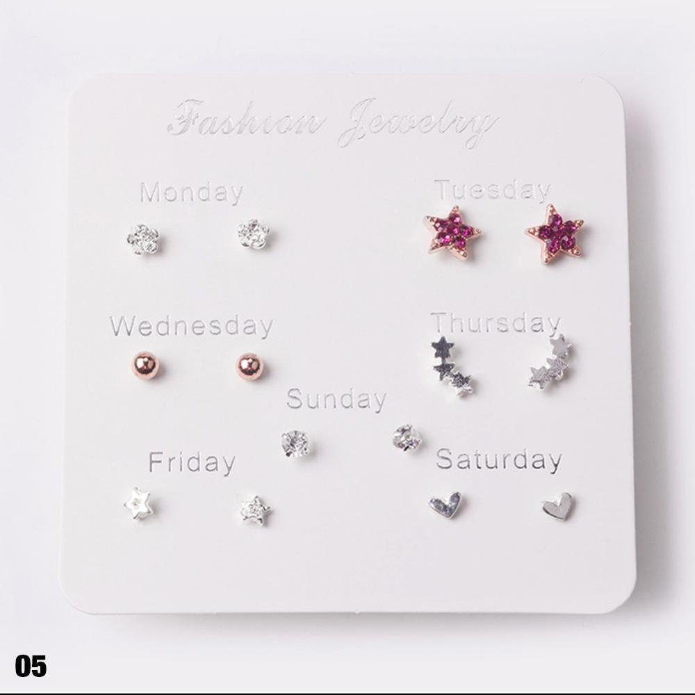 Timekey 7 Pasangset Anting Tusuk Aneka Desain Gaya Korea Untuk Wanita A1K2