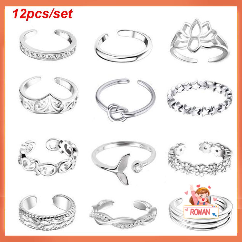 12pcs / Set Cincin Jari Kaki Model Terbuka Dapat Disesuaikan Warna-Warni Untuk Wanita