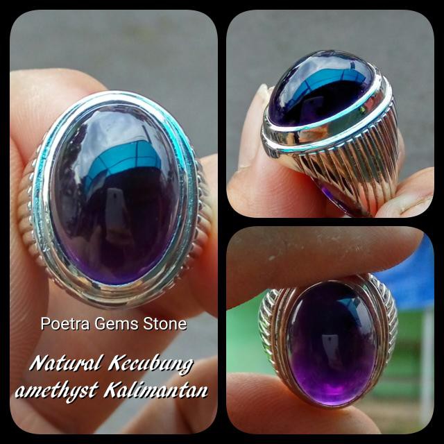 CINCIN BATU AKIK PERMATA NATURAL KECUBUNG AMETHYST PANGKALAN BUN UNGU TUA TERMURAH