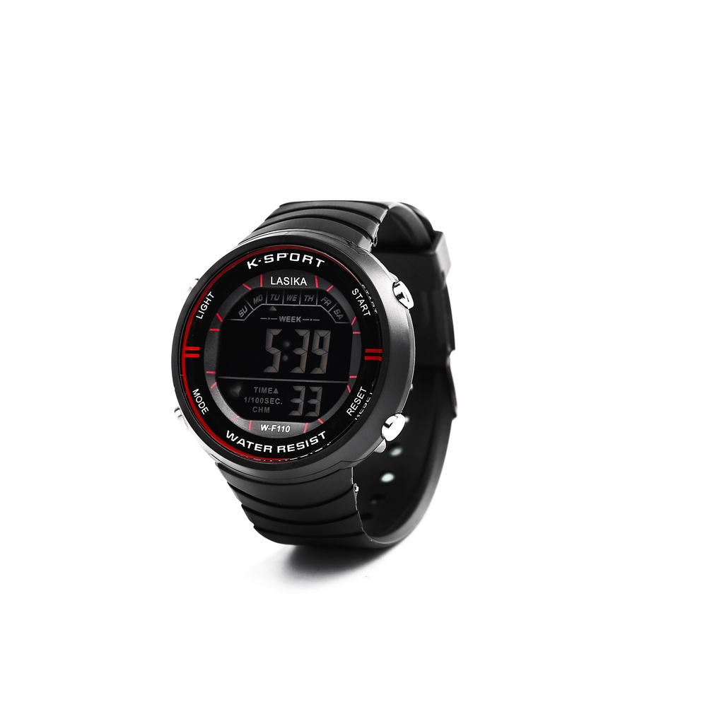 Jam tangan pria digital karet Sport Lasika W-F110, tahan air dan dapat kotak