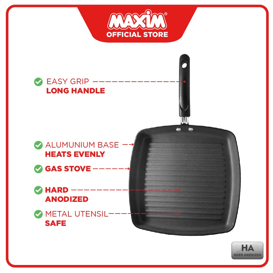 Maxim Essencia Alat Pemanggang Hard Anodize 28cm Square Grill