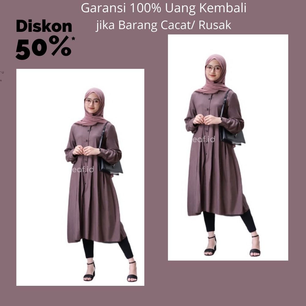 Baju Atasan Wanita Import Aini Tunik Muslim Lengan Panjang Model Rempel Dari Pinggang Sampai Bawah