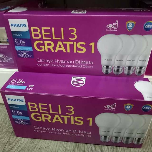 (ISI4) PROMO PHILIPS LED BULB MULTIPACK 4W 6W 8W 10W 12W GROSIR / PAKET LAMPU BELI 3 GRATIS 1