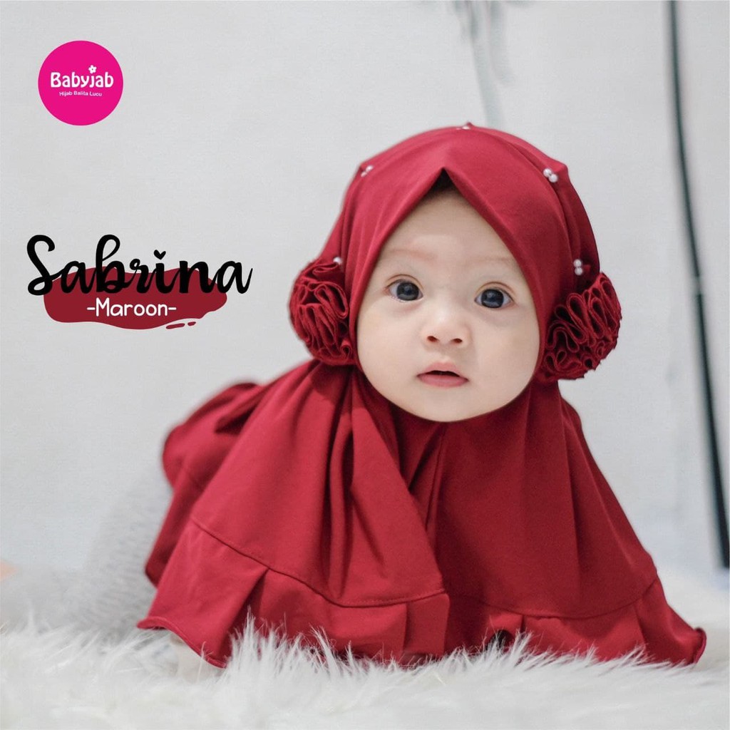 jilbab instan anak anak kerudung anak hijab anak babyjab sabrina bunga pompom merah maroon