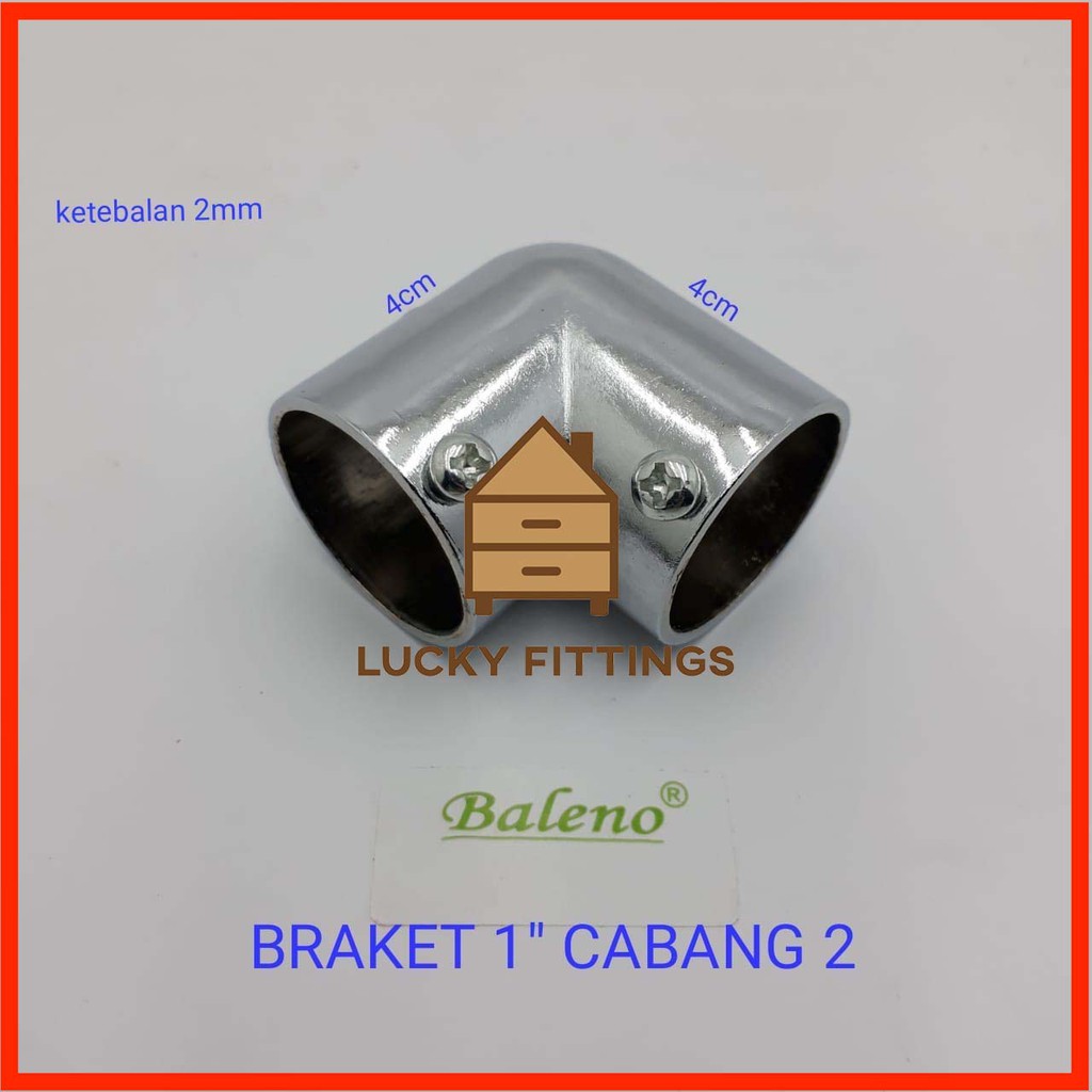 Bracket 1" inch Cabang 2 / Letter L Lubang Stainless Sambungan Pipa Bulat Join Konektor Elbow