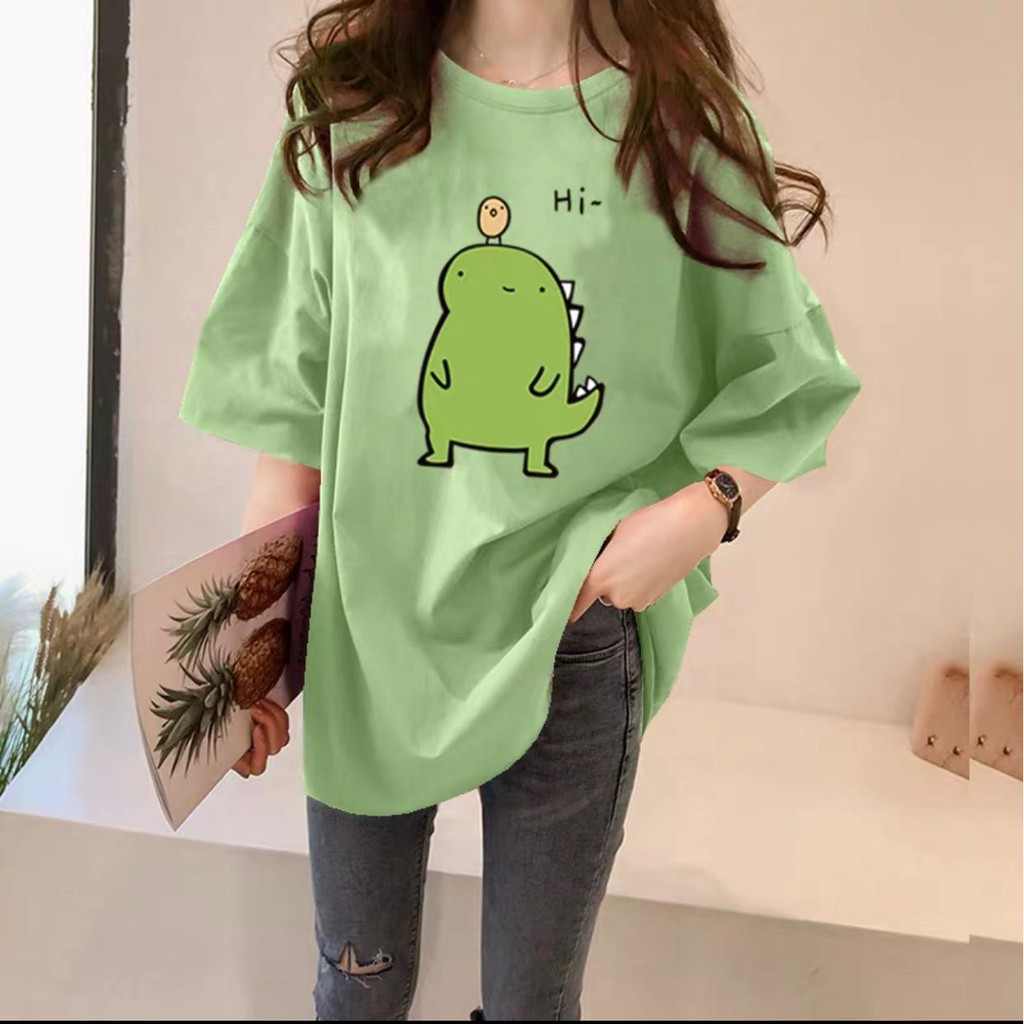 Oversize Tee / Tshirt Wanita Model Longgar Motif Cute Dino