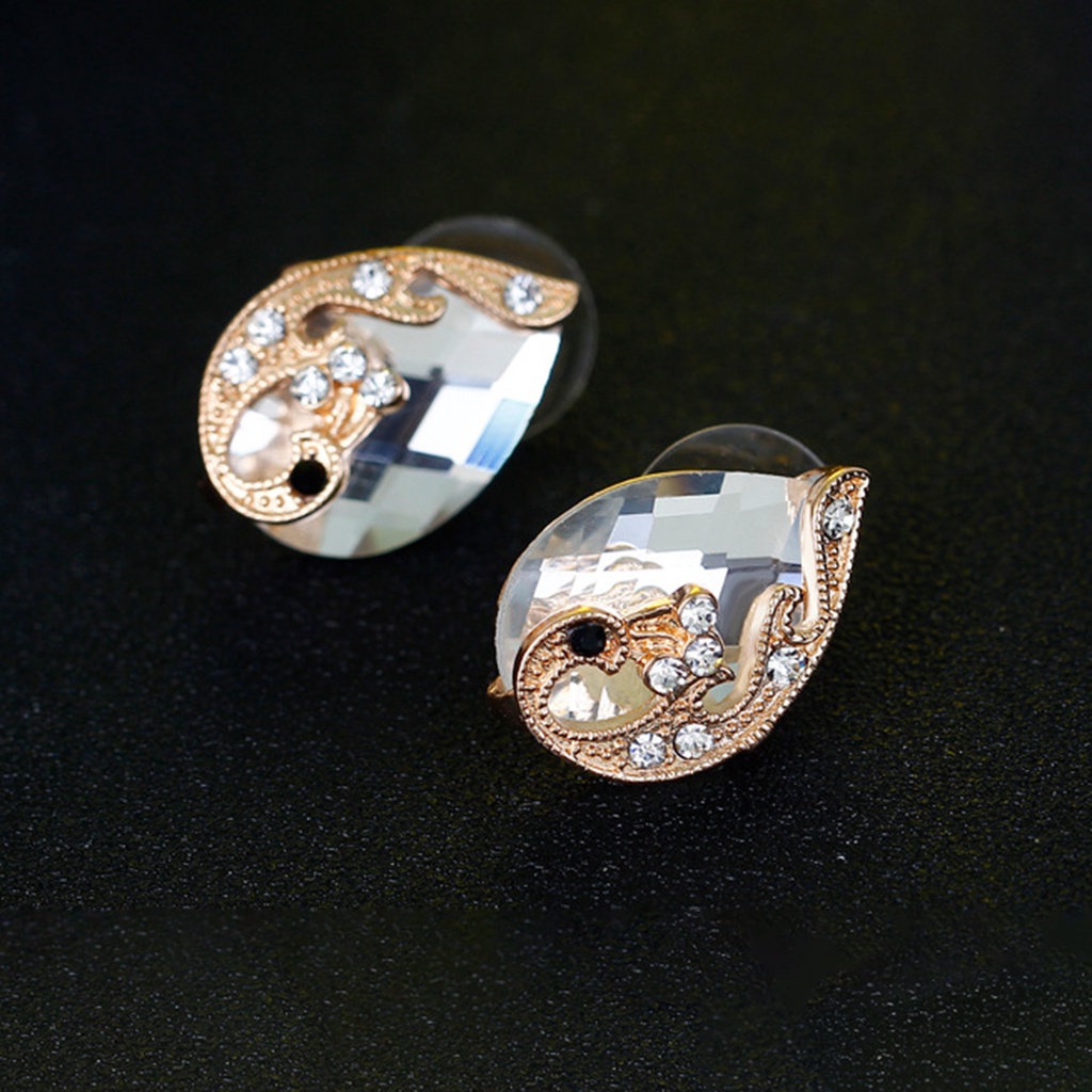 Hu Hu Hu Hu Hu Alat Bantu Pasang Kacamata♡ 1 Set Kalung Anting Cincin Bentuk Merak Bahan Alloy Aksen Berlian Imitasi Untuk Wanita