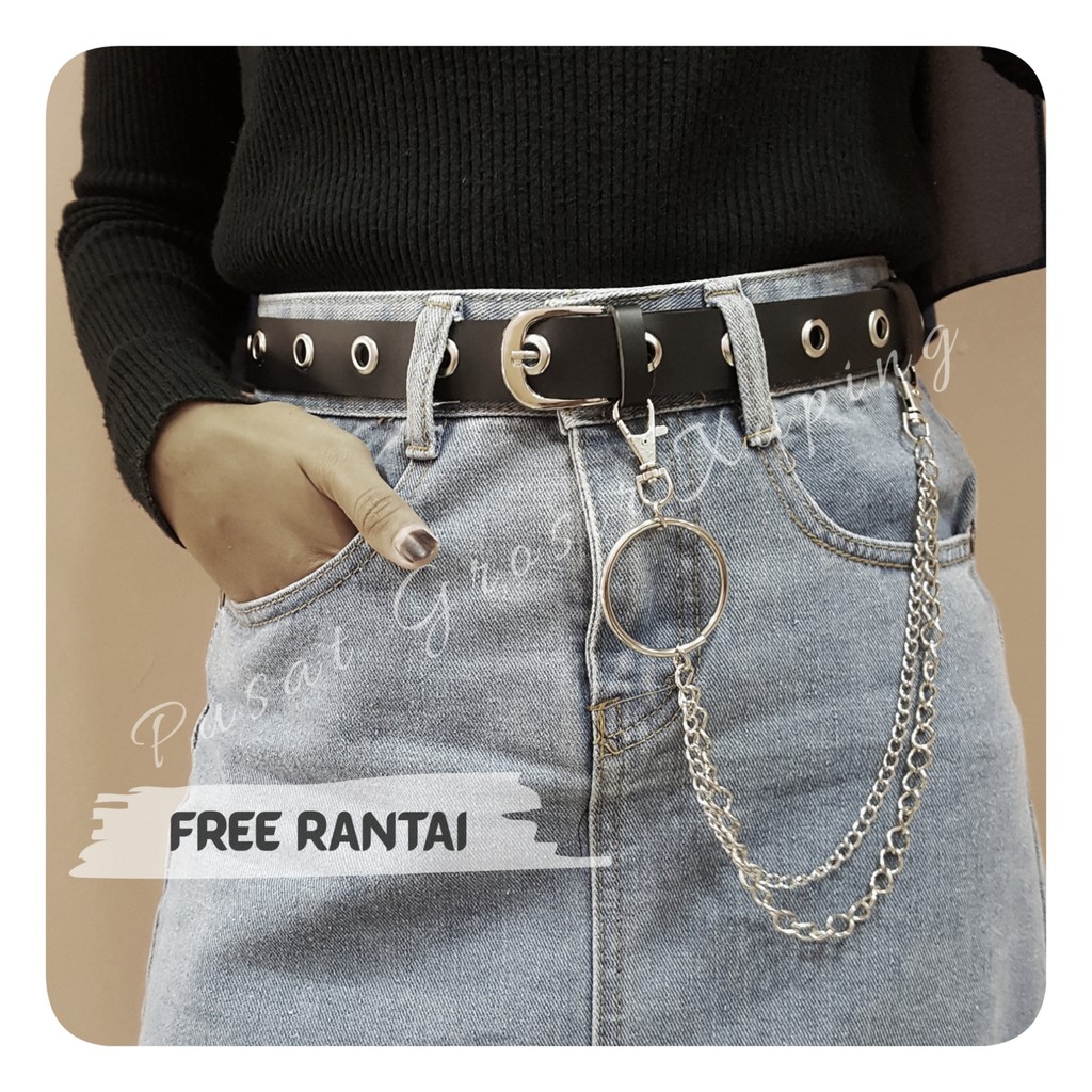 PGX Ring Belt Korea Rantai Ikat Pinggang Sabuk Wanita Gesper Grunge - IP054