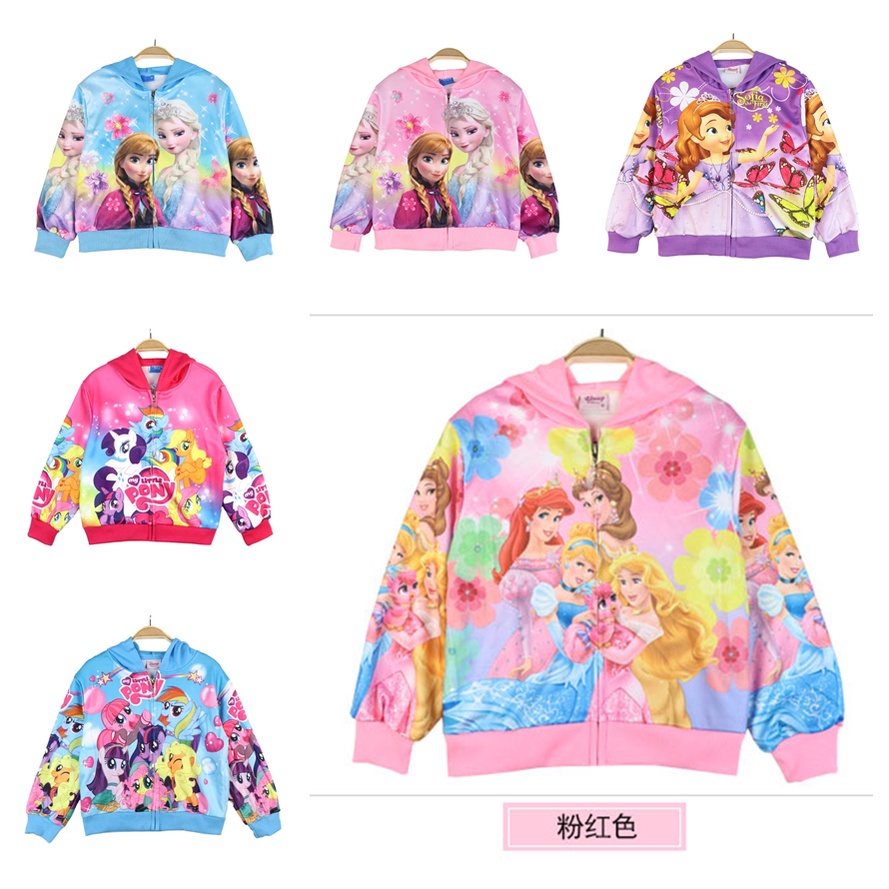 Jacket Hoddie Anak Perempuan Motif Princess Frozen Elsa Anna import