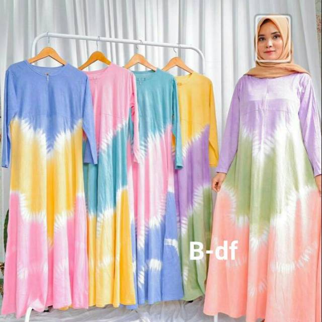 Gamis Kaos Rainbow 3 Baju Muslimah Lengan Panjang Fashion Batik Wanita Mall Grosir Murah