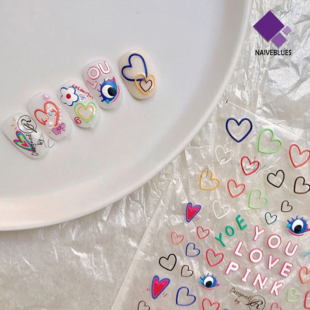 Naiveblue &gt; Stiker Kuku Motif Huruf Warna-Warni Untuk Wanita