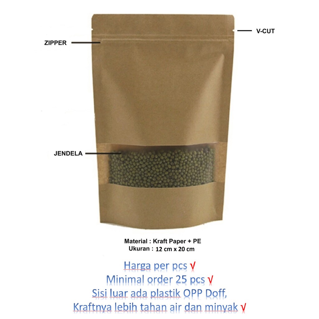 Standing Pouch Kraft Window 12x20 Zipper