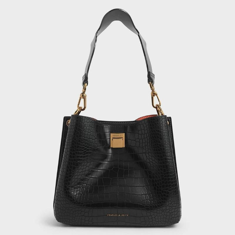 CK Croc-Effect Bucket Shoulder Bag