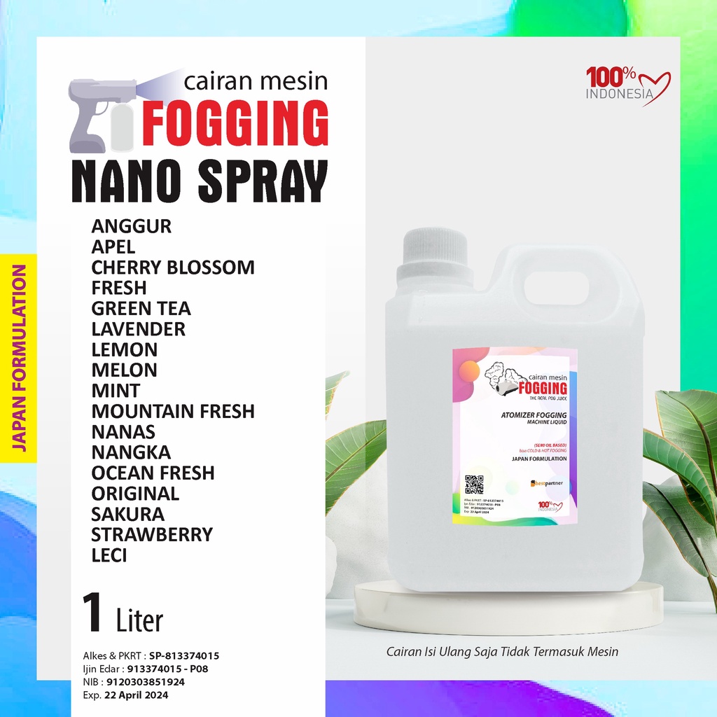 Cairan Mesin Fogging Nano Spray Variasi Aroma Segar 1 Liter kemasan Jerigen Free Bubble Wrap