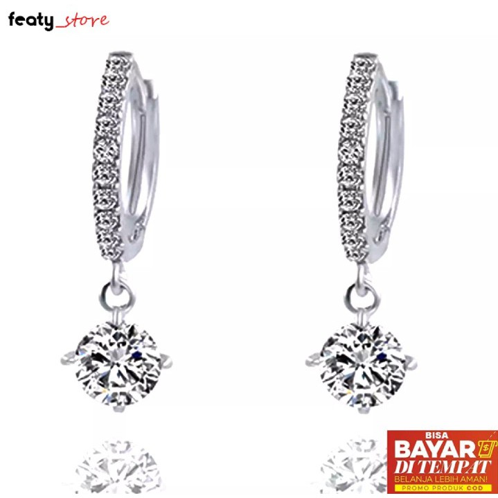 Anting Xuping mata satu silver, Anting wanita terbaru anting Bola Kristal