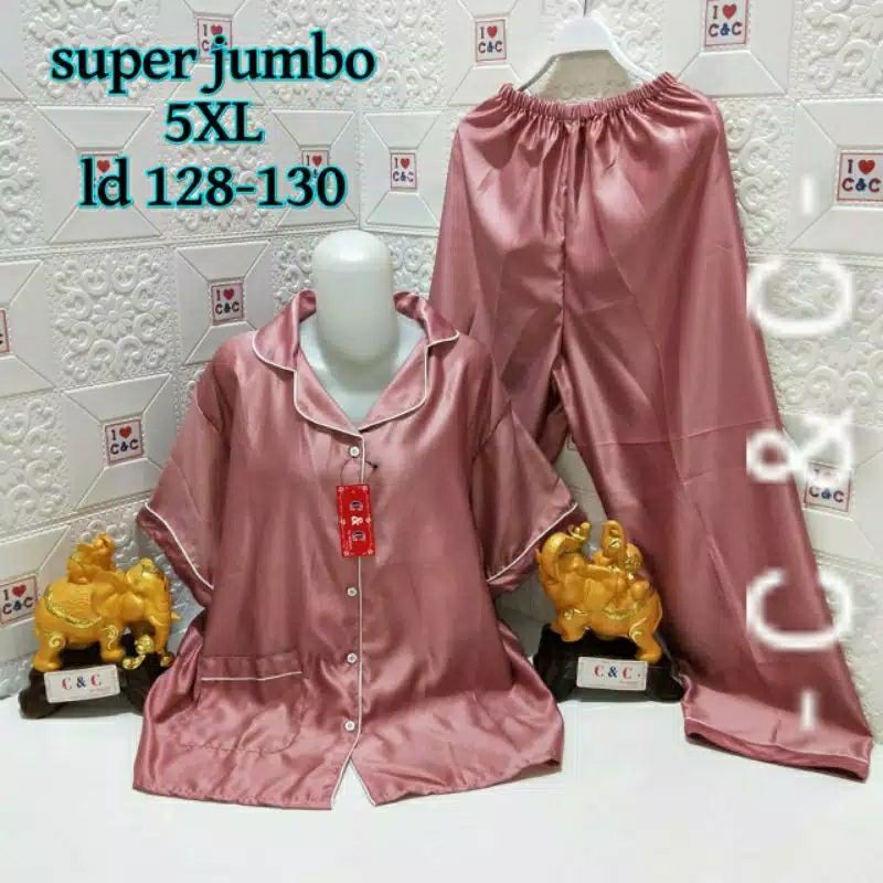 BAJU TIDUR PIYAMA/CP SUPER JUMBO 5XL/LD 130/SATIN VELVET-Dusty
