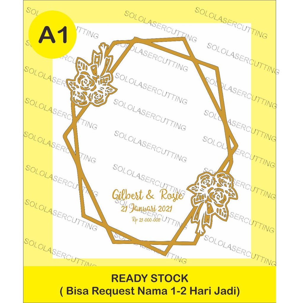 Dekorasi Mahar Garis Hexagon Akrilik Cermin emas perak rosegold list mahar garis ornamen mahar nikah
