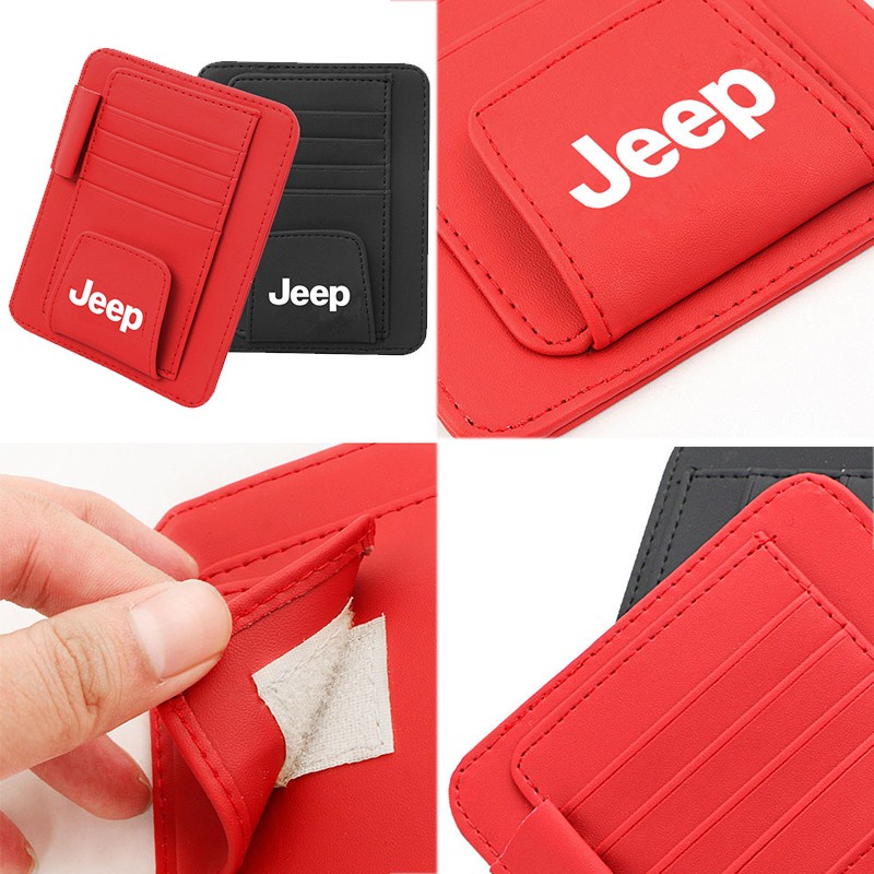 Holder Penyimpanan Kacamata Hitam Bahan Kulit Untuk Sun Visor Mobil Jeep Wrangler Renegade Compass willys