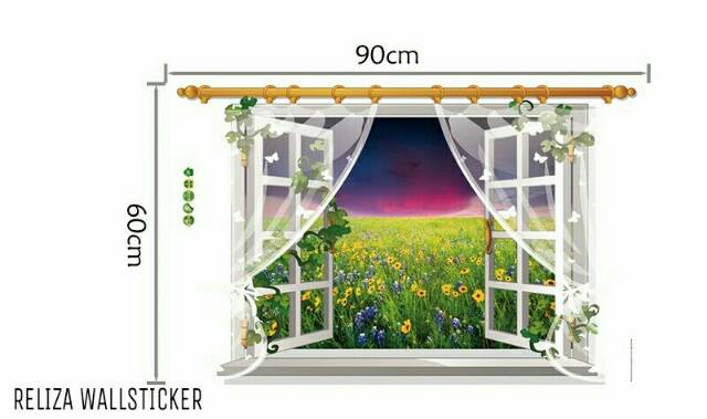 RELIZA WALL STICKER JENDELA SUNSET PEMANDANGAN RUMPUT WINDOWS SK9020D STIKER DINDING