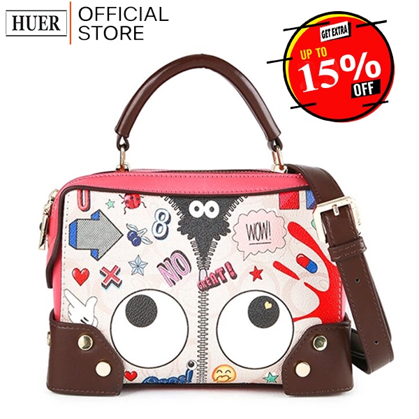 HUER ~ Oyehwa Eye Theme Printed Satchel Bag 9454-213Brown