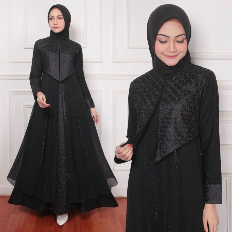 GAMIS ABAYA HITAM//GAMIS FULL BORDIR PAYET//GAMIS CERUTI HITAM