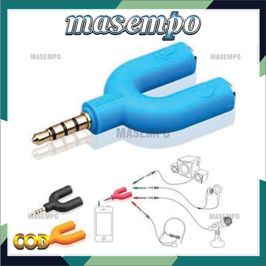 Audio Splitter U Shape Male to Dual Female Jack 3.5mm SAMBUNGAN headset dan microfon