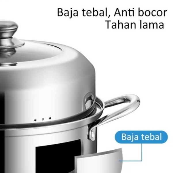 TERMURAH Panci Steamer Stainless Kukus Siomay 2 Susun Steamer Stainless Panci Kukus 2 Tingkat-Steamer Stainless Steel Panci Kukus/Rebus Panci Stemer 1/2 Tingkat Pengukus/ Alat Kukus 2 Layer Panci Kukusan Stainless Steel Tutup Kaca Sutera99