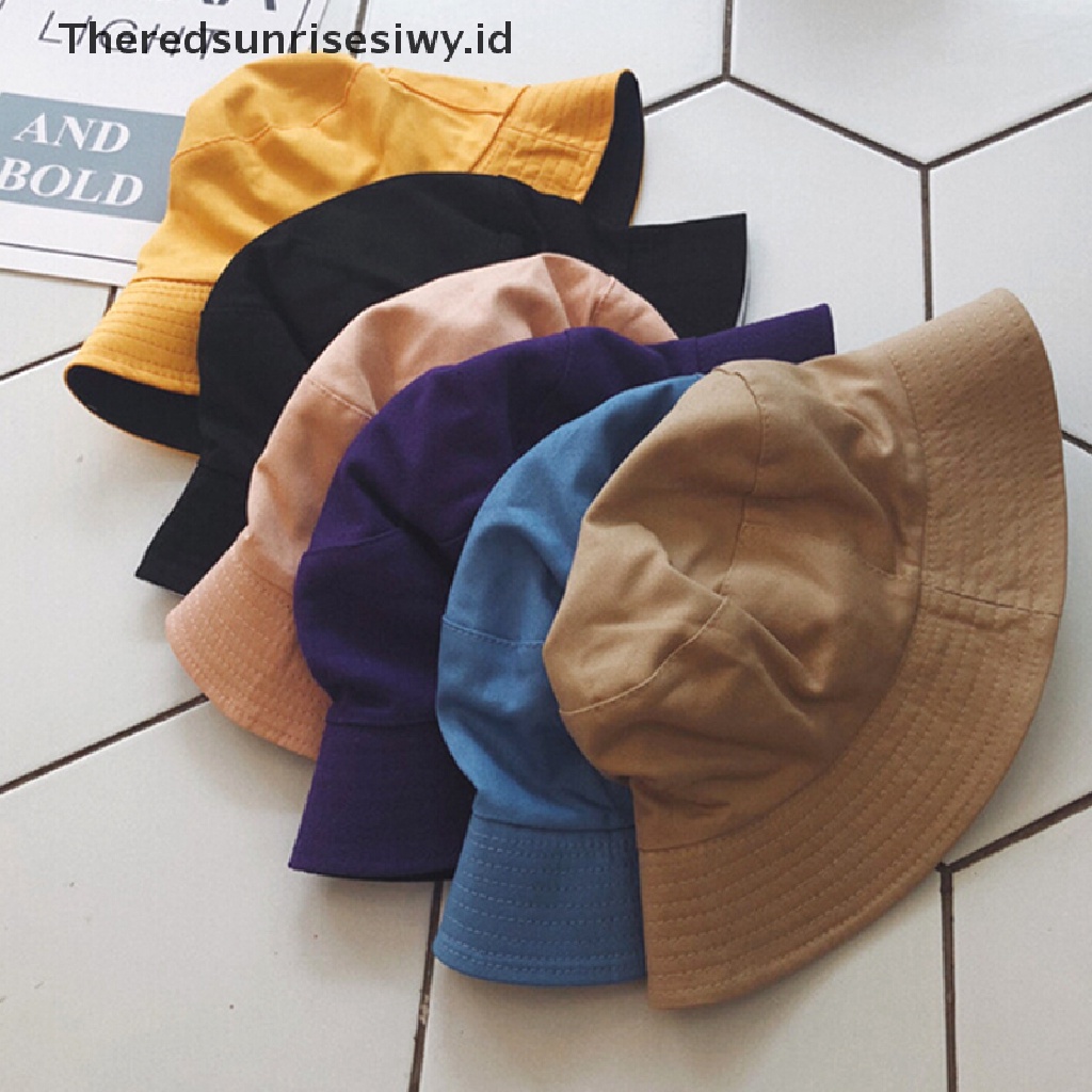 (Theredsunrisesiwy.Id) Topi Bucket Pria / Wanita Bahan Katun Untuk Memancing / Pantai Fisher